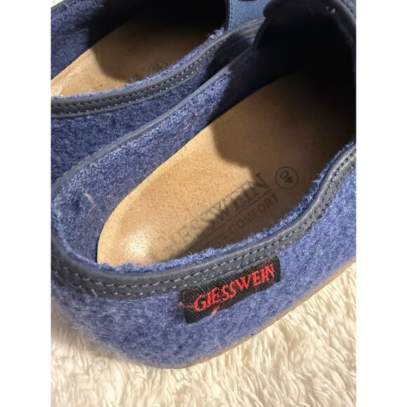 Giesswein Virgin Wool Felt Innsbruck Slippers Blue Embroidered Size 40 - Picture 2 of 4